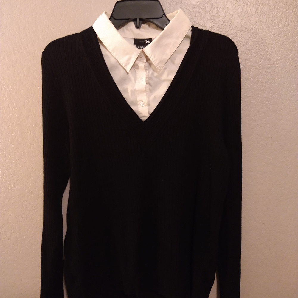 Womens Collar Neck Long Sleeve Layered Sweater
